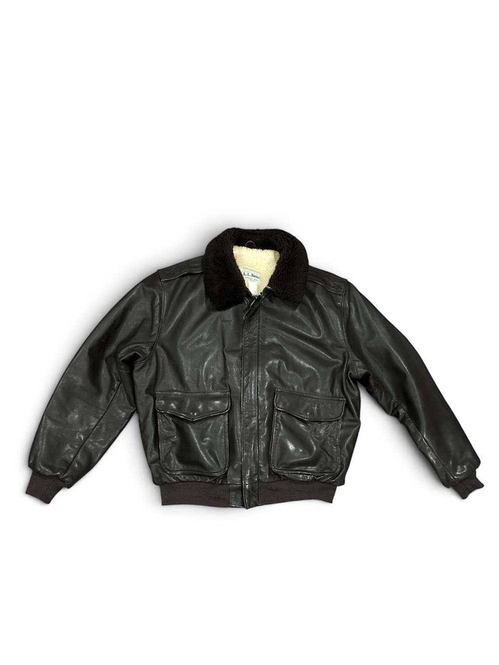 VTG 1999 L.L. Bean S288 Goatskin Leather Bomber Jacket Schott USA Mens Large